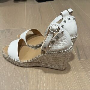 White Studded Genuine Leather Wedge Sandals